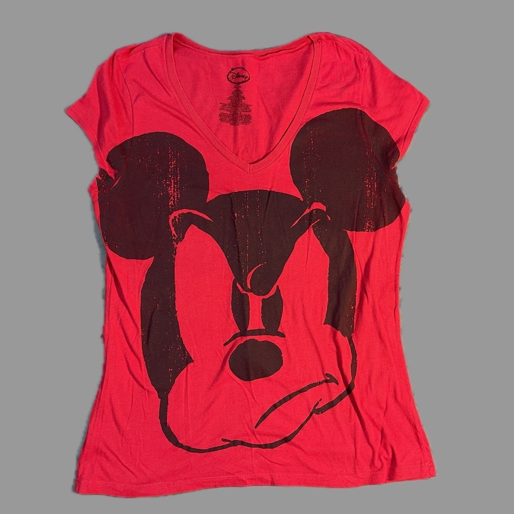 Disney Mickey Mouse Attitude Deep V-Neck Cap Sleeve Tee XXL Juniors